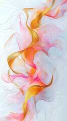 Wall Mural - a soft flowing abstract of pink and gold lines and shapes on white background.