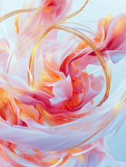 Wall Mural - A soft flowing abstract of pink and gold lines and shapes on white background. 
