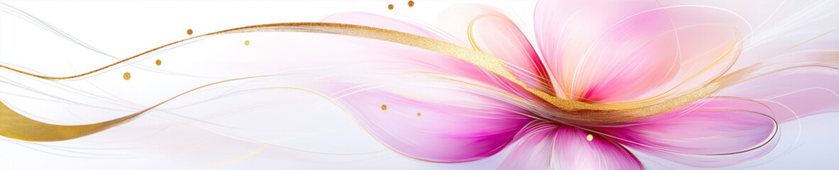 Wall Mural - a soft flowing abstract of pink and gold lines and shapes on white background.