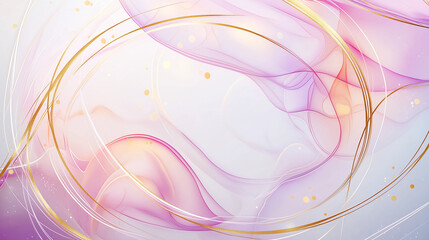 Wall Mural - A soft flowing abstract of pink and gold lines and shapes on white background. 