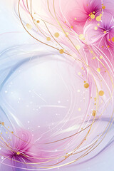 Wall Mural - a soft flowing abstract of pink and gold lines and shapes on white background.