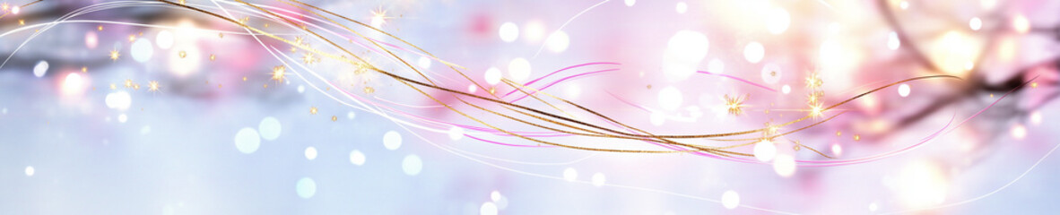 Wall Mural - A soft flowing abstract of pink and gold lines and shapes on white background. 