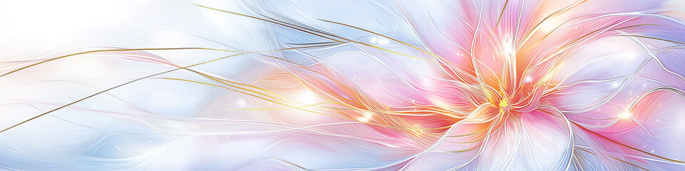 Wall Mural - A soft flowing abstract of pink and gold lines and shapes on white background. 
