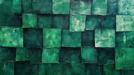 Poster - Abstract emerald green square mosaic painting texture.