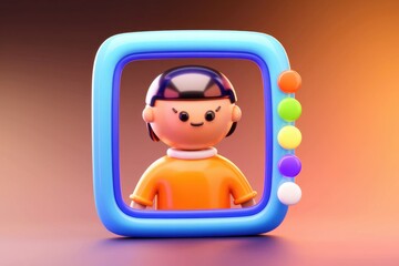 Poster - A 3D cartoon child with a smirk appears on a colorful screen.