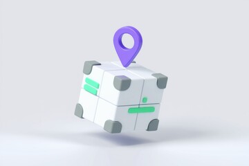 Aufkleber - Digital location symbolized by purple pin over teal cube.