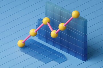 Poster - Abstract 3D rising graph on blue background symbolizes growth.
