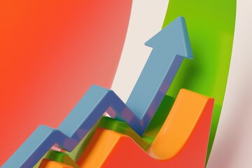 Aufkleber - Abstract 3D rendering of a colorful upward trending arrow graph  symbolizing growth and progress.