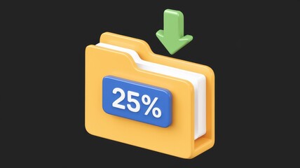 Leinwandbilder - A 3D illustration of a folder with a download arrow and 25% discount.