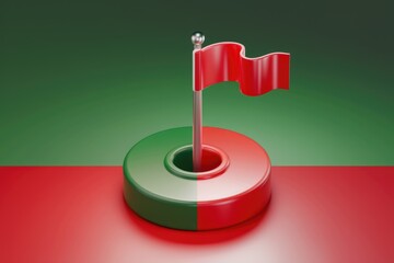 Aufkleber - A red flag on a metallic pole  standing in a green and red circular base.