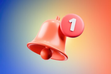 Leinwandbilder - A 3D rendered orange bell with a red notification circle showing one new notification.