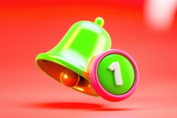 Leinwandbilder - A vibrant green bell with a single notification  playfully rendered in 3D.