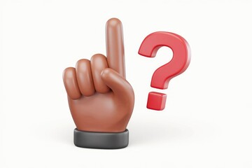 Leinwandbilder - A 3D cartoon hand points upward to a red question mark  symbolizing inquiry or a question.