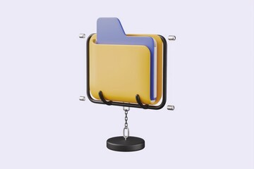 Leinwandbilder - 3D render of a yellow folder icon hanging from a chain  symbolizing data security and storage.