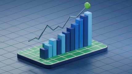 Leinwandbilder - Upward trending bar graph showcasing business growth and progress  visualized with 3D blocks.