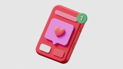 Leinwandbilder - A 3D rendering of a smartphone displaying a single like notification in the form of a heart.