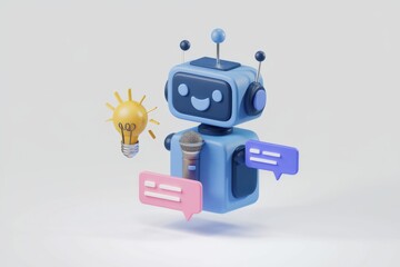 Leinwandbilder - A friendly robot shares ideas and communicates using a microphone and chat bubbles.