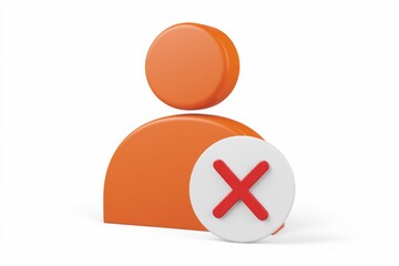 Fototapete - 3D render of an orange user icon with a red cross  signifying user deletion or removal.