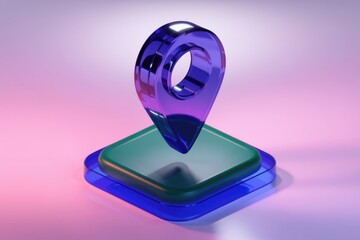 Leinwandbilder - 3D glass pin icon symbolizes digital mapping and navigation.