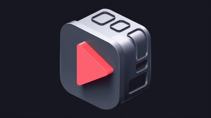 Aufkleber - A 3D isometric icon featuring a play button  symbolizing media playback or video content.