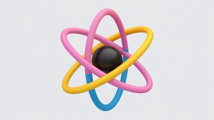 Fototapete - Abstract 3D atom model with colorful orbiting electrons around a central nucleus.