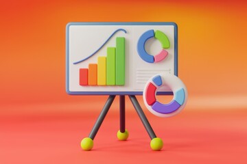 Leinwandbilder - Colorful 3D charts and graphs on a presentation board showcasing business growth and data analysis.