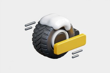 Poster - 3D render of a moving wheel with a white substance on top and a yellow bar attached.