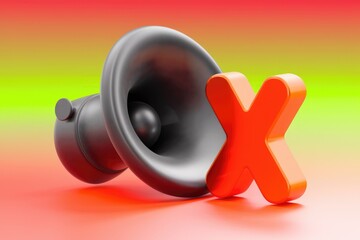 Poster - A 3D render of a speaker with a red X over it  signifying mute or no sound.