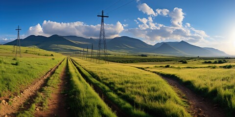 Wall Mural - landscape with mountains and clouds