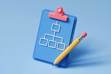 Poster - 3D Clipboard with Organizational Chart and Pencil  Planning and Structure