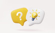 © N ON NE ON - 3D vector question mark with light bulb isolated on pastel background. ask faq answer brainstorming solution concept. startup creativity idea new technology innovation vision illustration