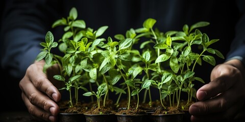 Wall Mural - hands holding seedling