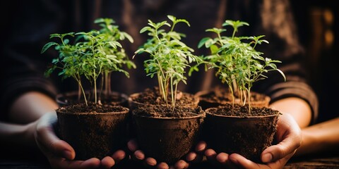 Wall Mural - hands holding a plant