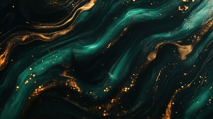 Dark green and gold abstract marble background.