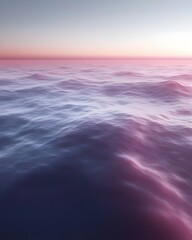 Wall Mural - A serene view of calm ocean waters reflecting soft hues of pink and purple during twilight, creating a peaceful ambiance that invites tranquility and reflection.