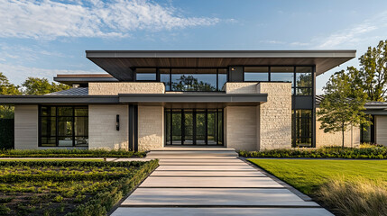 Wall Mural - Modern Texas Ranch House with Hill Country Views and Oak Grove, Luxury Austin Estate with Stone Features