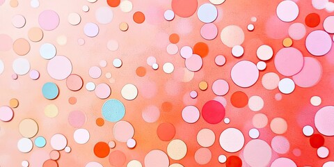 Sticker - Vibrant orange to pink gradient background with multicolored polka dots in an abstract and modern style creating a playful and eye-catching design for creative projects and presentations