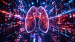 © Ilja - Glowing Holographic Human Lungs Within Digital Data Stream, Respiratory System, Virtual Healthcare.