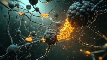 Aufkleber - Exploring molecular connections a complex network of glowing bonds in a scientific environment from a microscopic viewpoint