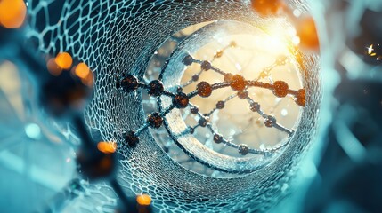 Fototapete - Exploring the bonding dynamics of carbon molecules in a high-tech laboratory a creative visualization of molecular structures