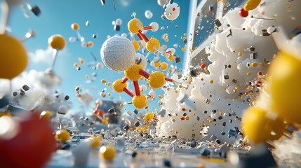 Aufkleber - Dynamic simulation of chemical reactions between molecules virtual laboratory scientific research digital environment analytical viewpoint chemistry concept for enhanced understanding