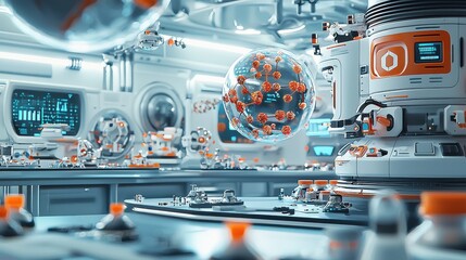 Leinwandbilder - Exploring molecular structures futuristic lab holographic models advanced technology environment scientific innovation concept