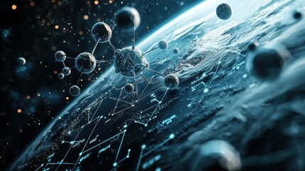 Aufkleber - Exploring molecular interactions of gases in standard conditions a scientific illustration of atmospheric dynamics in a cosmic environment