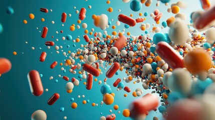 Poster - Exploring the molecular structure of insulin against a vibrant backdrop a scientific visualization of biochemical interactions