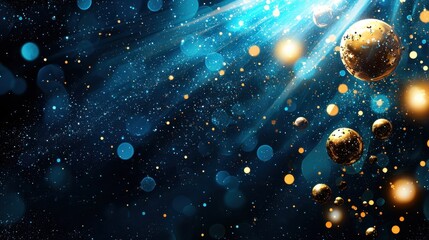 Fototapete - Floating molecules in a blue liquid environment scientific visualization abstract art viewpoint molecular dynamics concept
