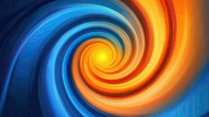 Wall Mural - Abstract swirling vortex of blue and orange colors converging into a bright yellow center.