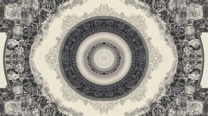 Canvas Print - Intricate circular mandala design with grayscale ornamental patterns and concentric circles.