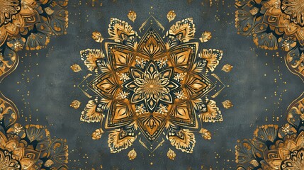 Canvas Print - Intricate gold and gray mandala pattern on dark background.