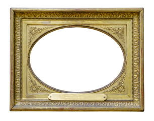 Wall Mural - Old vintage golden frame with round middle isolated on a white background