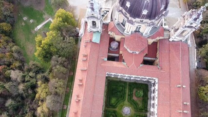 Wall Mural - Aerial perspective showcases the Basilica of Superga nestled amidst autumnal foliage in Turin, Italy